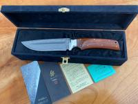 KD30-HANA Туристический нож Hattori 135мм/230мм., сталь COWRY-X/DAMASCU рукоять Cocobolo, кожаный чехол