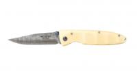 MC-0015D Нож складной Mcusta, VG-10 в обкладке из дамасской стали (32 слоя), акриловый камень, белый, клипса