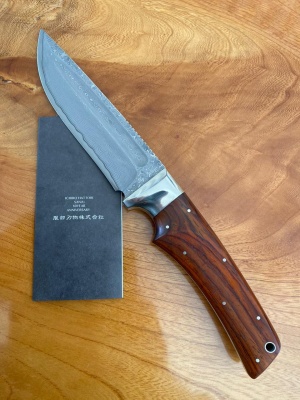 KD30-MIYABI Туристический нож Hattori 150мм/287мм., сталь COWRY-X/DAMASCU рукоять Cocobolo, кожаный чехол
